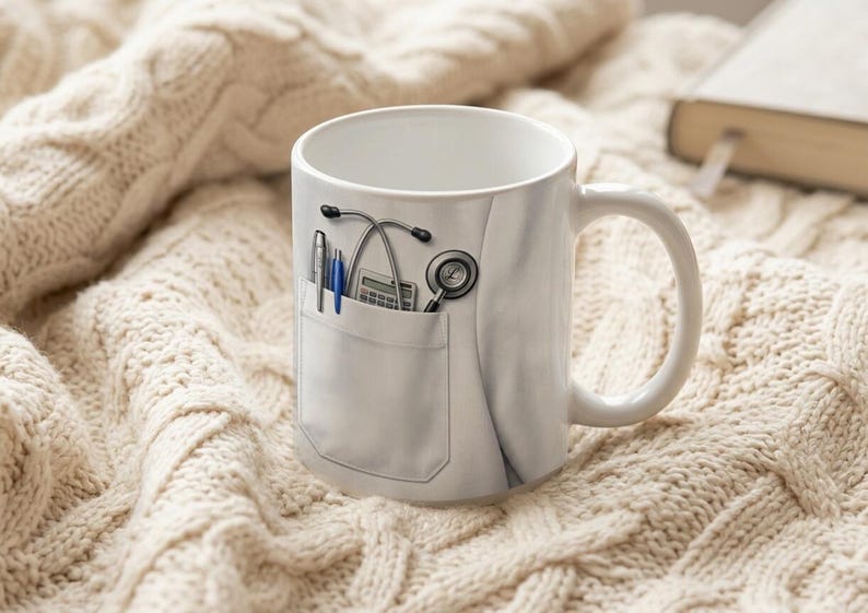 Mug Coffee Cup Doctor Lab Coat Motif Stethoscope Detail image 6