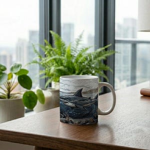 Mug Swimmer Shark Pursuit Scribble Style Coffee Cup image 3