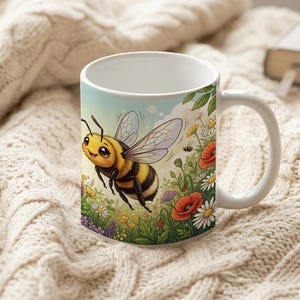 Mug Cute Honey Bee Meadow Illustration image 6