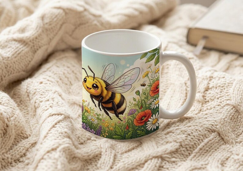 Mug Cute Honey Bee Meadow Illustration image 6