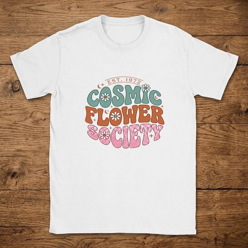 T-Shirt Cosmic Flower Society Retro Groovy 1970s Style Graphic Design image 1