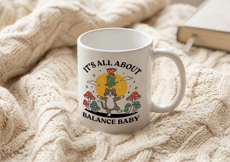 Mug Balancing Cat on Unicycle with Text It's All About Balance Baby image 3