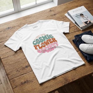T-Shirt Cosmic Flower Society Retro Groovy 1970s Style Graphic Design image 7