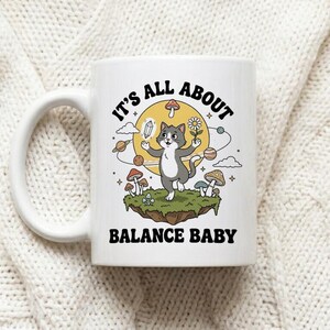 Mug Balance Cat Mushroom Daisy Retro Cartoon image 1