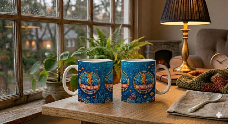Seahorse Swimming Badge Mug | Nautical Children's Design | Ceramic Coffee Mug for Kids | Swimming Lesson Gift | Seahorse image 2