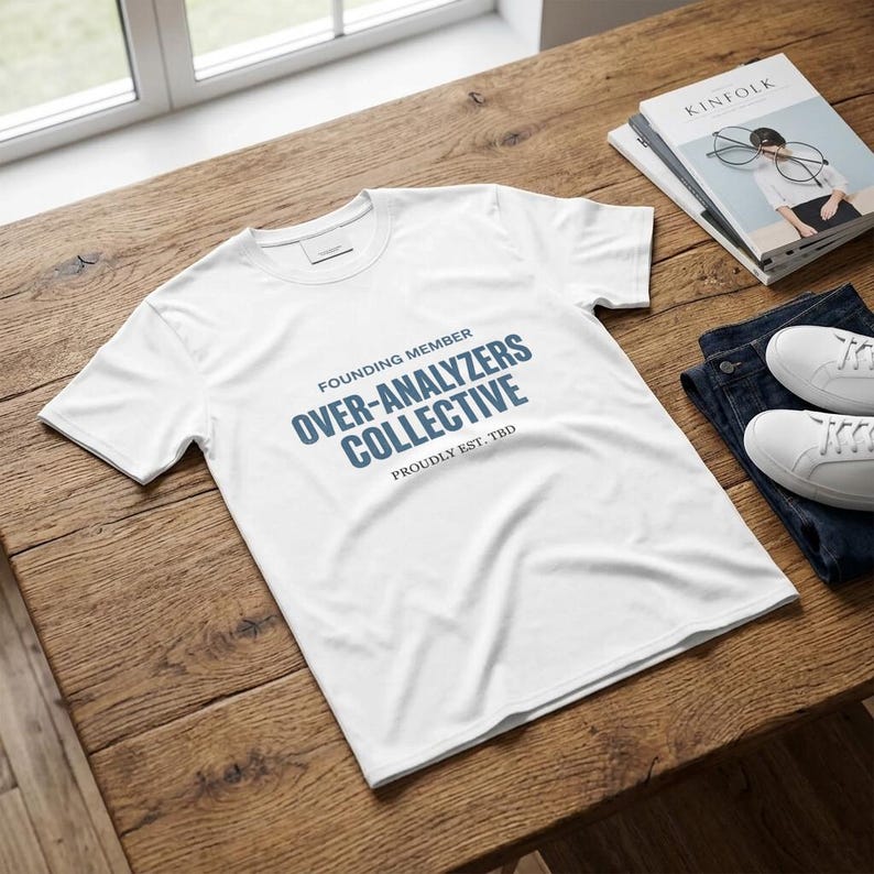 T-Shirt Founding Member Over-Analyzers Collective Retro Varsity Badge Design image 7