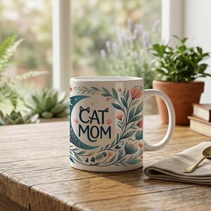 Mug Cat Mom Aesthetic Cat Motif Ceramic Coffee Cup image 3