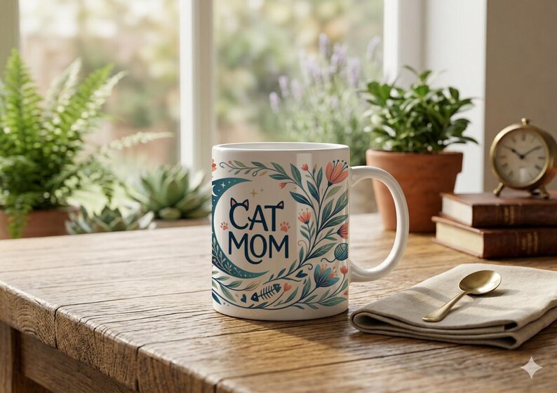 Mug Cat Mom Aesthetic Cat Motif Ceramic Coffee Cup image 3