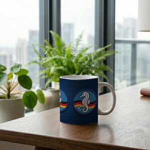 Children's mug with seahorse swimming badge | Nautical motif | Ceramic mug for children | Gift for swimming lessons image 3