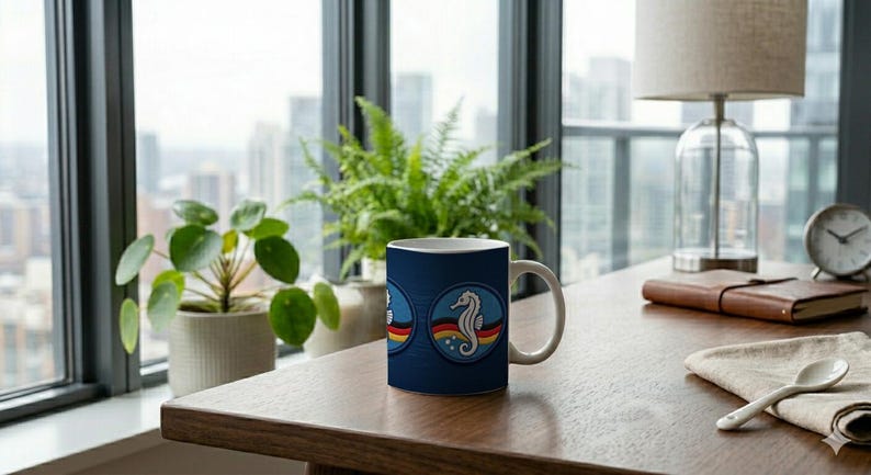 Children's mug with seahorse swimming badge | Nautical motif | Ceramic mug for children | Gift for swimming lessons image 3
