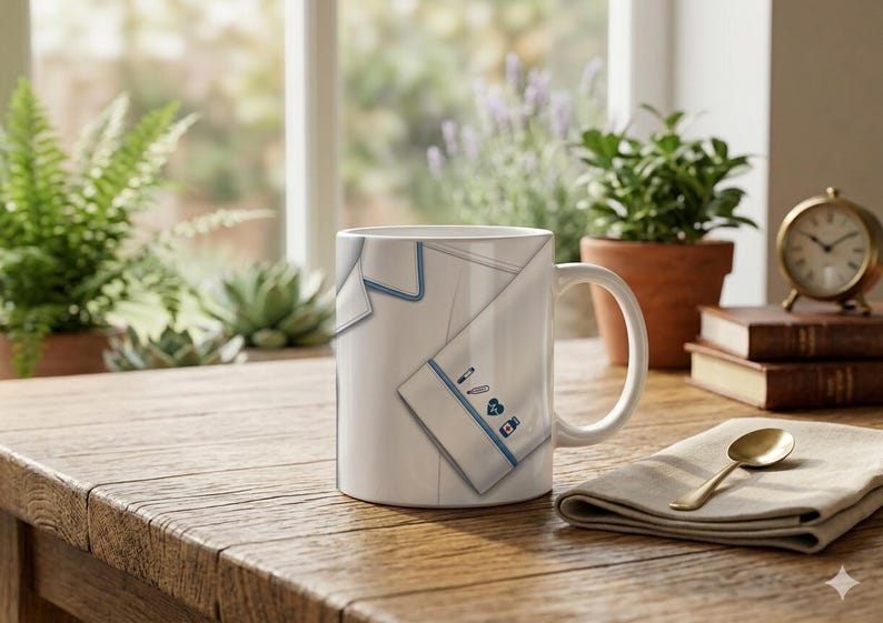 Nurse Scrub Close Up Mug Healthcare Uniform Detail Medical Theme Ceramic Cup image 1