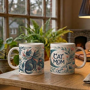 Mug Cat Mom Aesthetic Cat Motif Ceramic Coffee Cup image 4