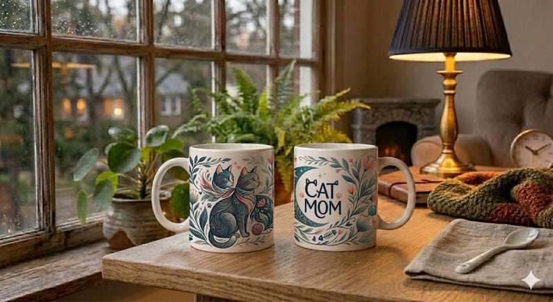 Mug Cat Mom Aesthetic Cat Motif Ceramic Coffee Cup image 4