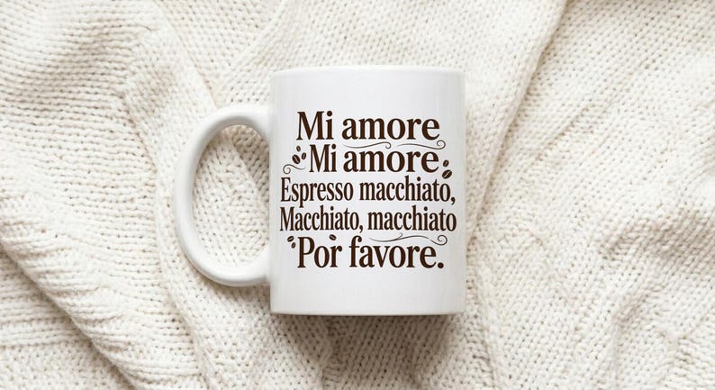 Mug Mi amore Espresso macchiato text white ceramic cup Bild 1