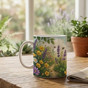 Mug Cute Honey Bee Meadow Illustration image 5