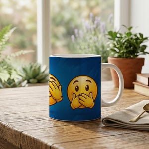 Mug three smileys hear see speak no evil motif image 1