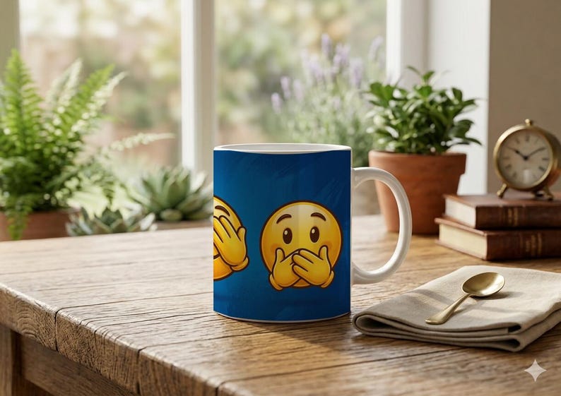 Mug three smileys hear see speak no evil motif image 1
