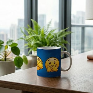 Mug three smileys hear see speak no evil motif image 3