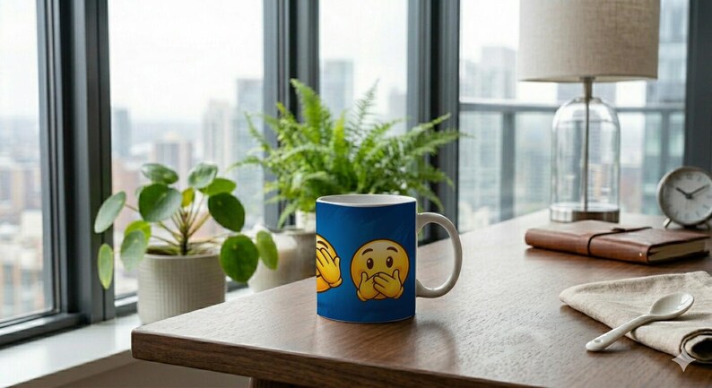 Mug three smileys hear see speak no evil motif image 3