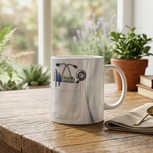 Mug Coffee Cup Doctor Lab Coat Motif Stethoscope Detail image 1