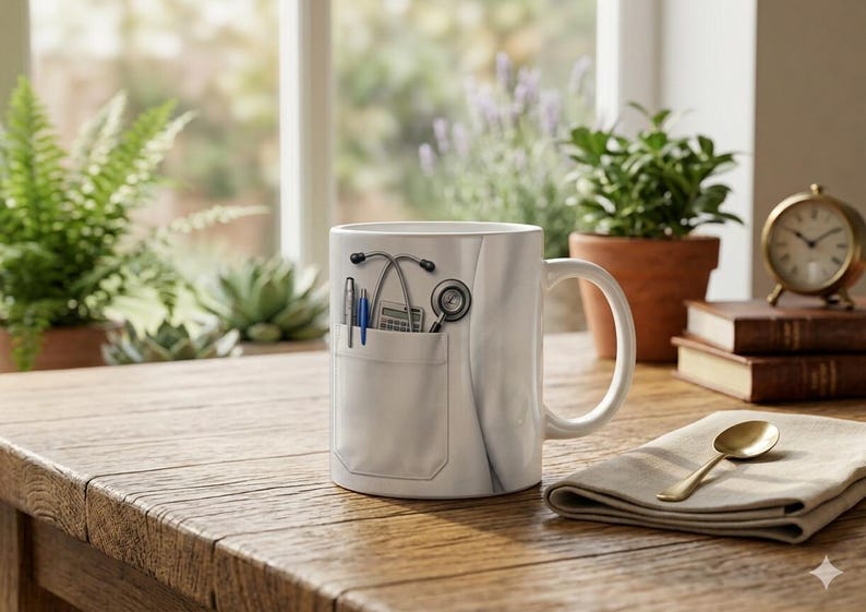 Mug Coffee Cup Doctor Lab Coat Motif Stethoscope Detail image 1