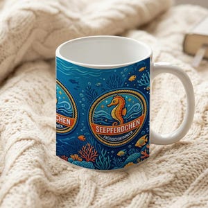 Seahorse Swimming Badge Mug | Nautical Children's Design | Ceramic Coffee Mug for Kids | Swimming Lesson Gift | Seahorse image 6