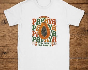 Women's Papaya T-Shirt Retro 70s Boho Graphic Fruit Print Short Sleeve