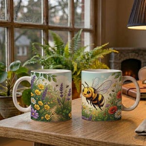 Mug Cute Honey Bee Meadow Illustration image 2