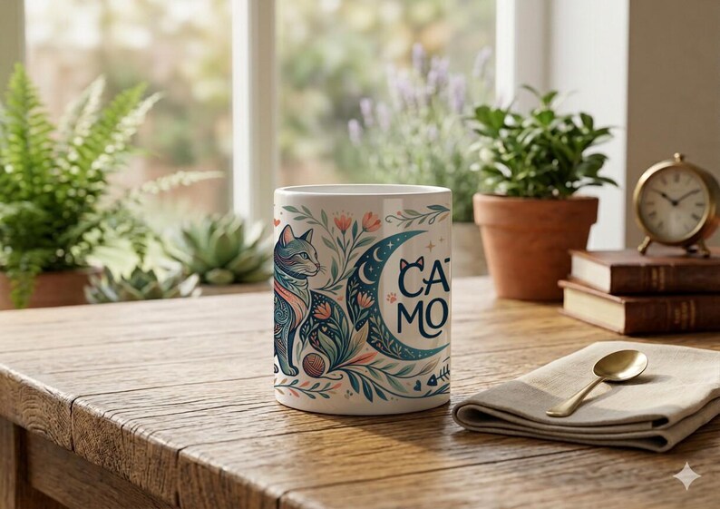 Mug Cat Mom Aesthetic Cat Motif Ceramic Coffee Cup image 6