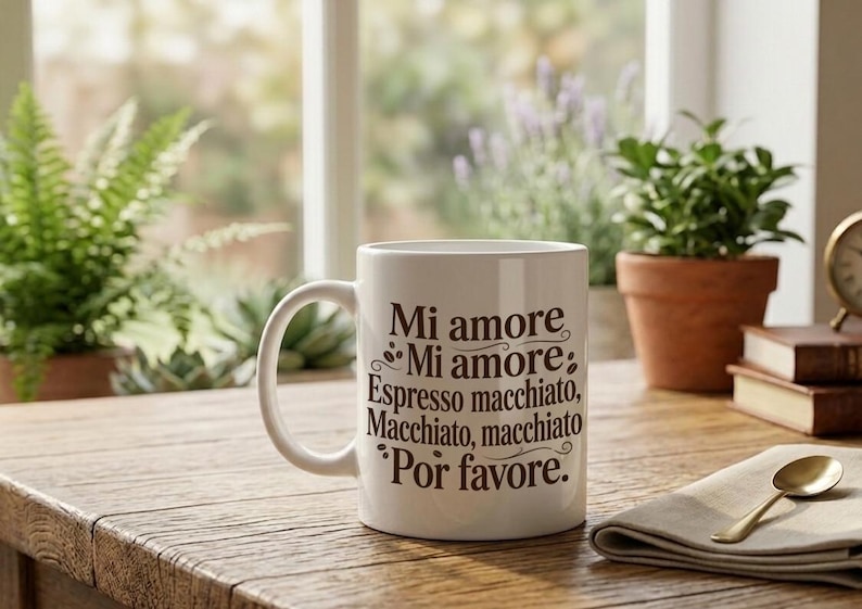 Mug Mi amore Espresso macchiato text white ceramic cup Bild 2