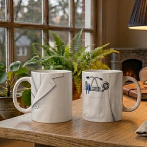 Mug Coffee Cup Doctor Lab Coat Motif Stethoscope Detail image 2