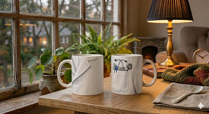 Mug Coffee Cup Doctor Lab Coat Motif Stethoscope Detail image 2
