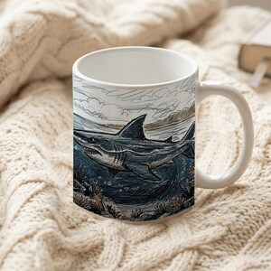 Mug Swimmer Shark Pursuit Scribble Style Coffee Cup image 6