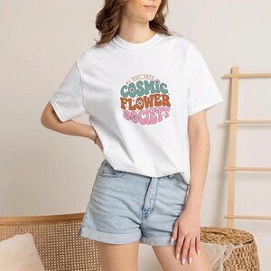 T-Shirt Cosmic Flower Society Retro Groovy 1970s Style Graphic Design image 2