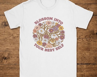 T-Shirt Blossom Into Your Best Self Retro Floral Wreath Pastel