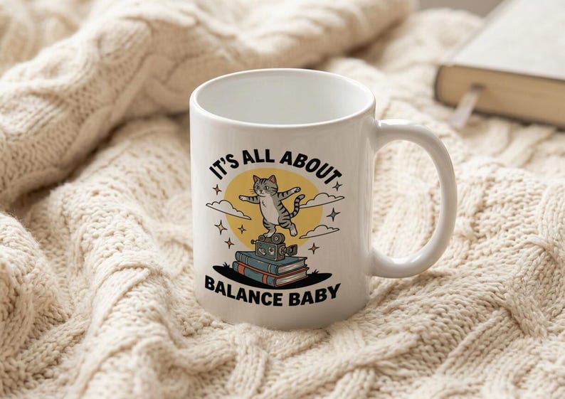 Mug with retro cat motif, text It's All About Balance Baby image 3