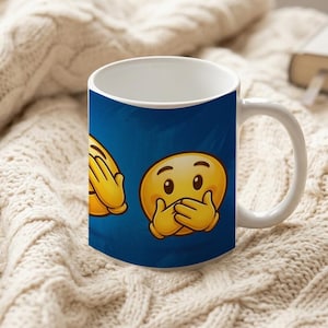 Mug three smileys hear see speak no evil motif image 6