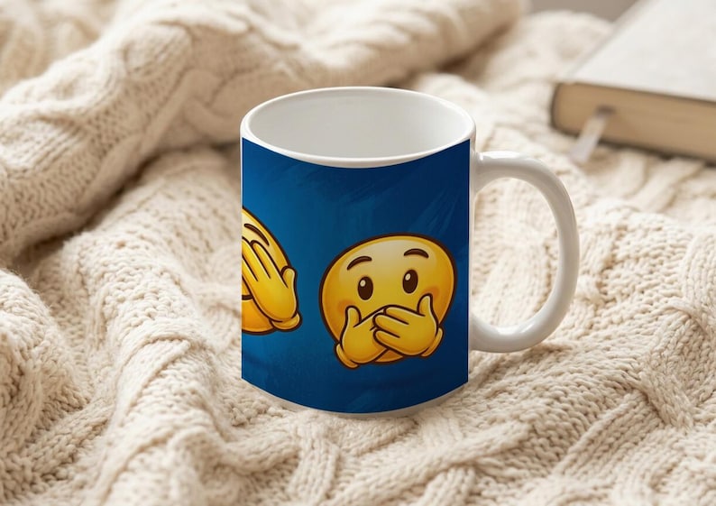 Mug three smileys hear see speak no evil motif image 6