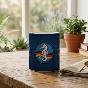 Children's mug with seahorse swimming badge | Nautical motif | Ceramic mug for children | Gift for swimming lessons image 4