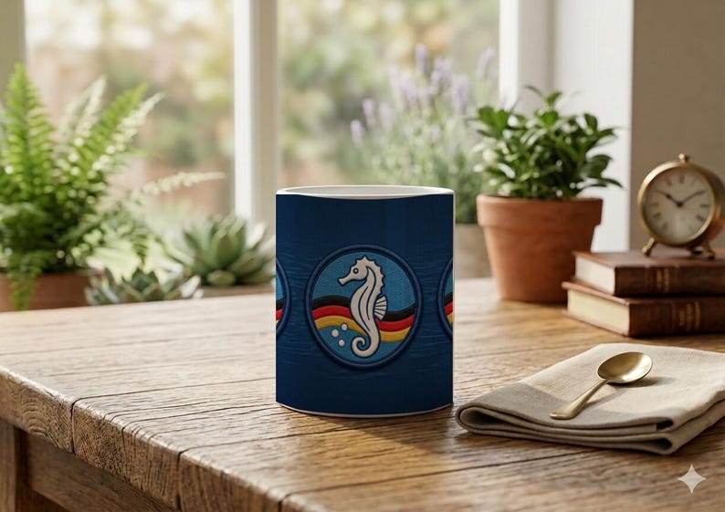 Children's mug with seahorse swimming badge | Nautical motif | Ceramic mug for children | Gift for swimming lessons image 4