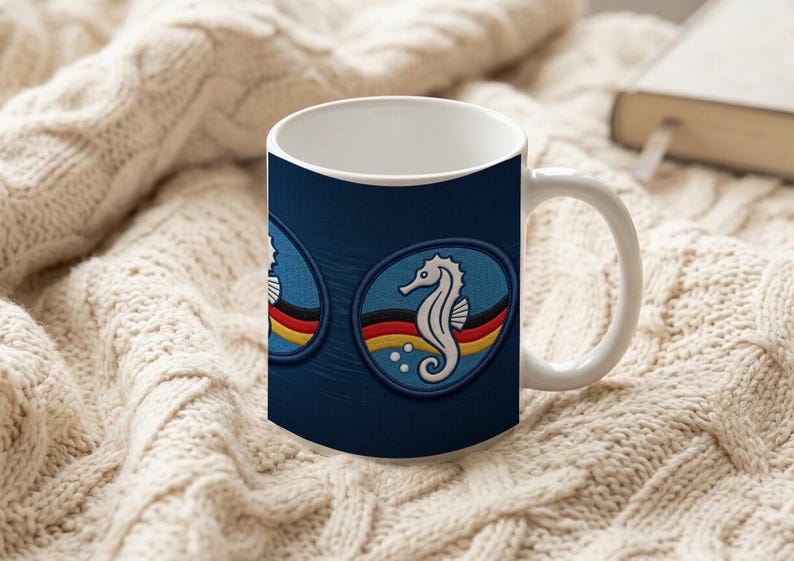 Children's mug with seahorse swimming badge | Nautical motif | Ceramic mug for children | Gift for swimming lessons image 6