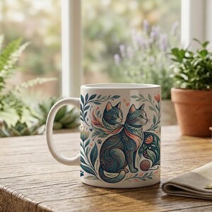 Mug Cat Mom Aesthetic Cat Motif Ceramic Coffee Cup image 2