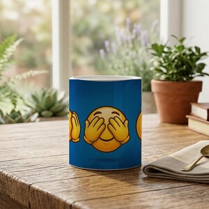 Mug three smileys hear see speak no evil motif image 4