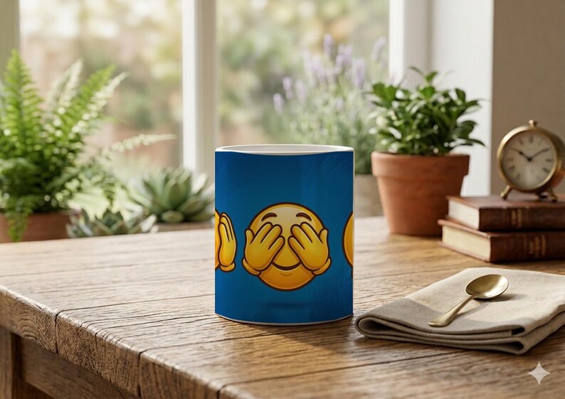 Mug three smileys hear see speak no evil motif image 4