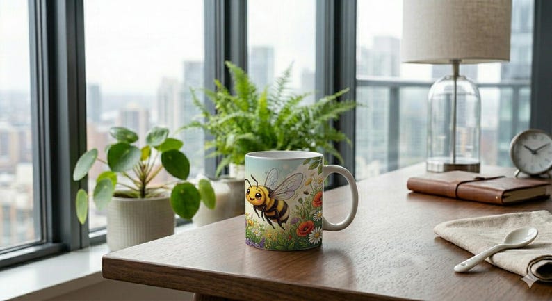 Mug Cute Honey Bee Meadow Illustration image 3