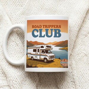 Mug Vintage 70s Camper Road Trippers Club Sunset Mountain Lake image 1