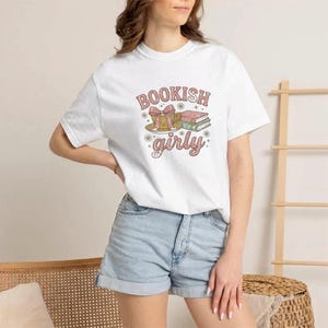 T-Shirt with Vintage Bookish Design and Teacup image 2
