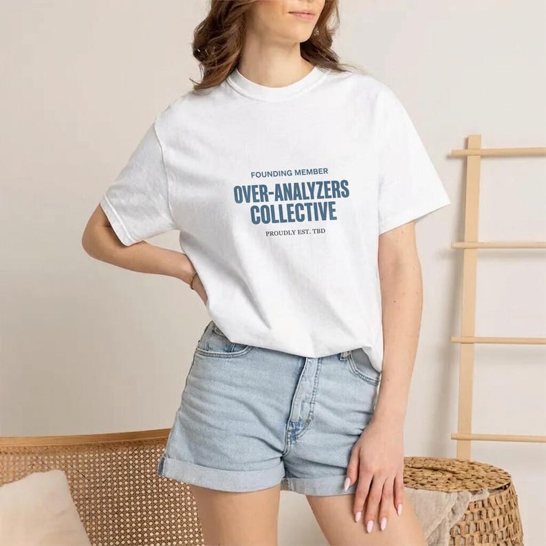 T-Shirt Founding Member Over-Analyzers Collective Retro Varsity Badge Design image 2