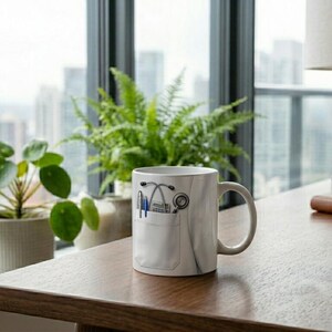 Mug Coffee Cup Doctor Lab Coat Motif Stethoscope Detail image 3