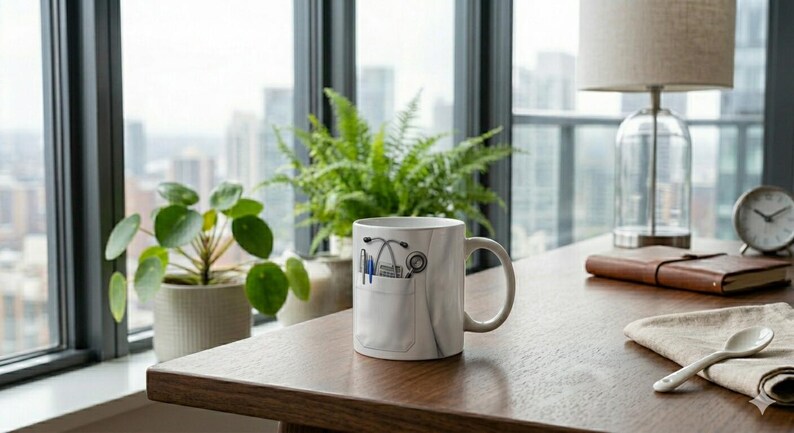 Mug Coffee Cup Doctor Lab Coat Motif Stethoscope Detail image 3